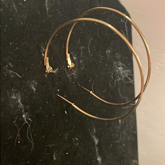 2” gold tone open hoop latch back earrings - Picture 6 of 8